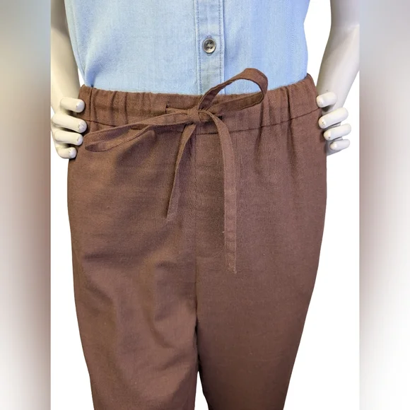 Hannah Canvas 100% Linen Brown Pants |  Elastic Waist Straight Leg | XL - Picture 3 of 9